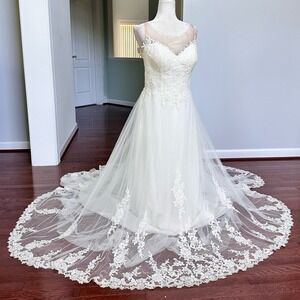 Stella York Mesh Top Sheer Lace Overlay Sweetheart Embroidered Wedding Dress